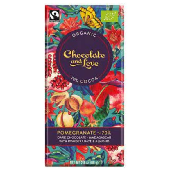 Chocolate and Love 70%-os gránátalmás bio étcsokoládé