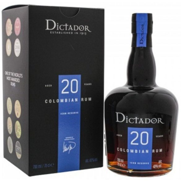 Dictador 20 éves kolumbiai rum papírdobozban